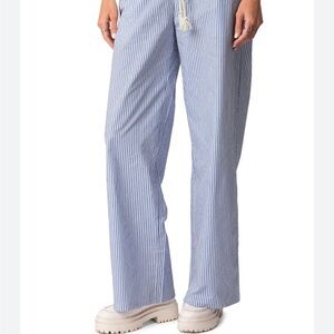 Edikted Striped Straight Leg Pants in Blue and White